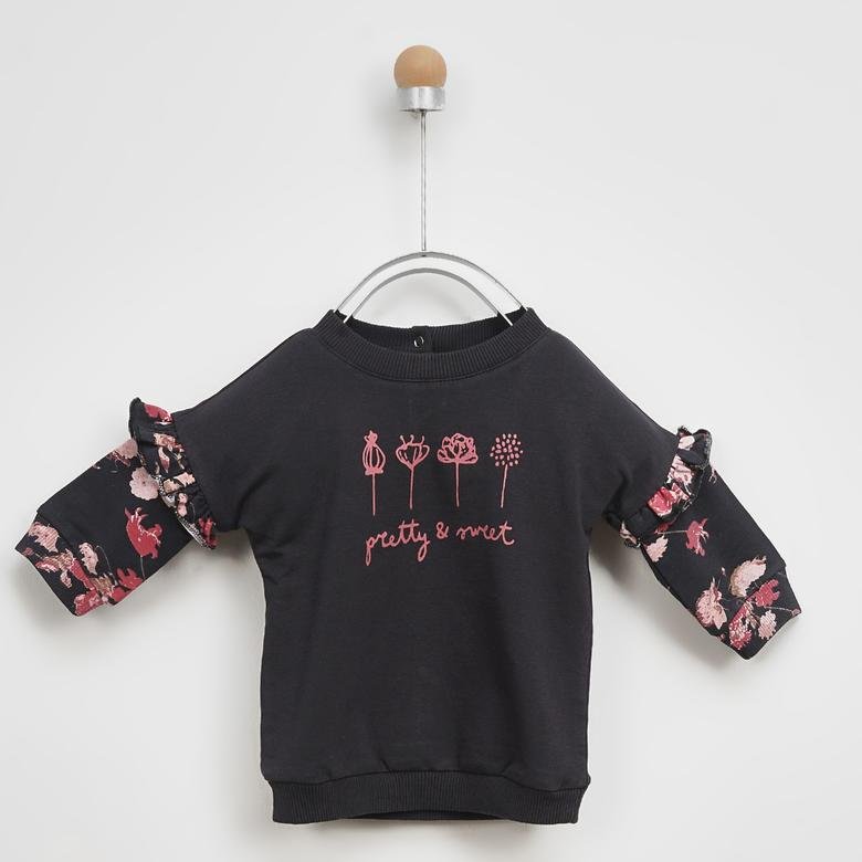 Kız Bebek Kolları Çiçek Desenli Sweatshirt