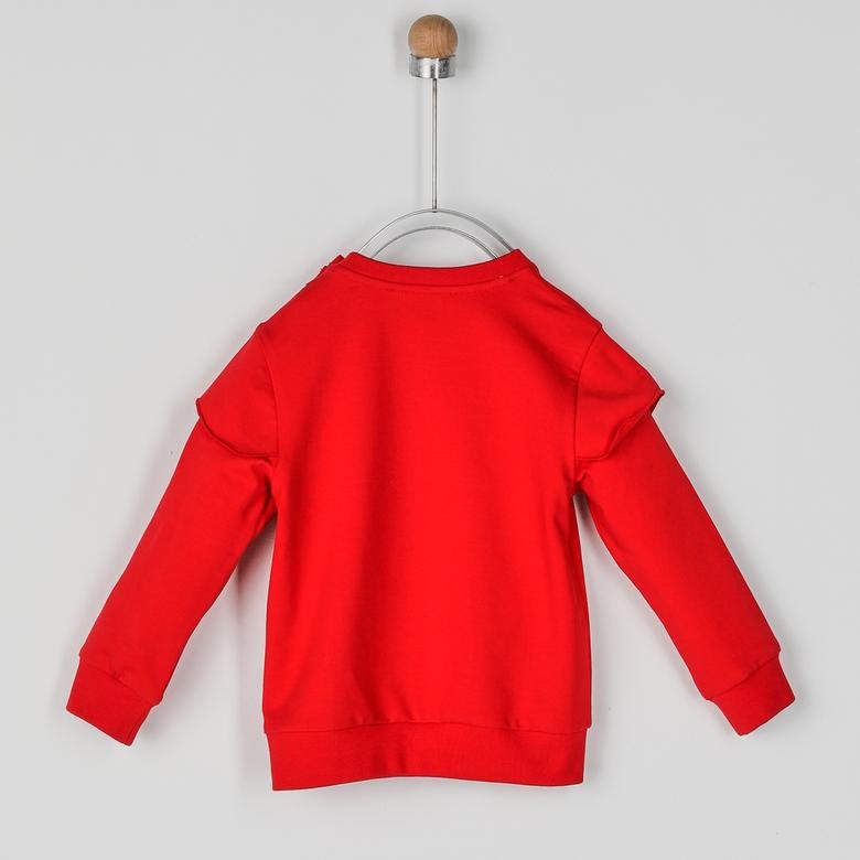 Kız Bebek Omuzları Fırfırlı Yazı Nakışlı Sweatshirt
