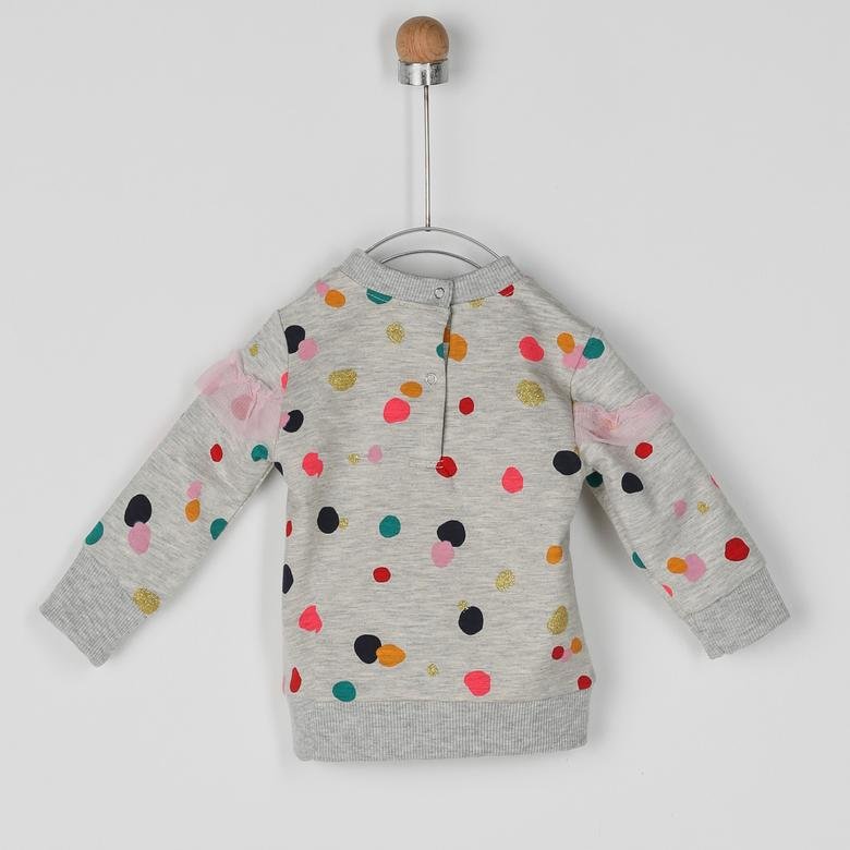 Kız Bebek Puantiye Desenli Arkası Çıtçıtlı Sweatshirt