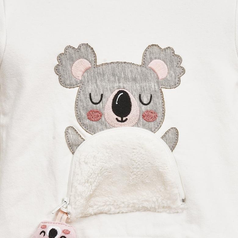 Kız Bebek Koala Nakış Peluş Cepli Sweatshirt