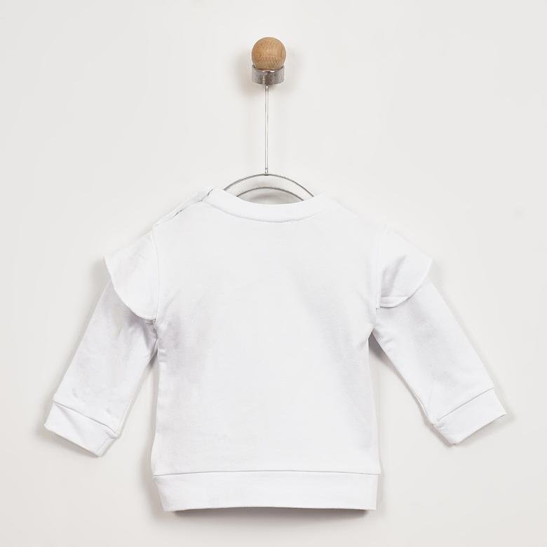 Kız Bebek Omuzları Fırfırlı Yazılı Sweatshirt