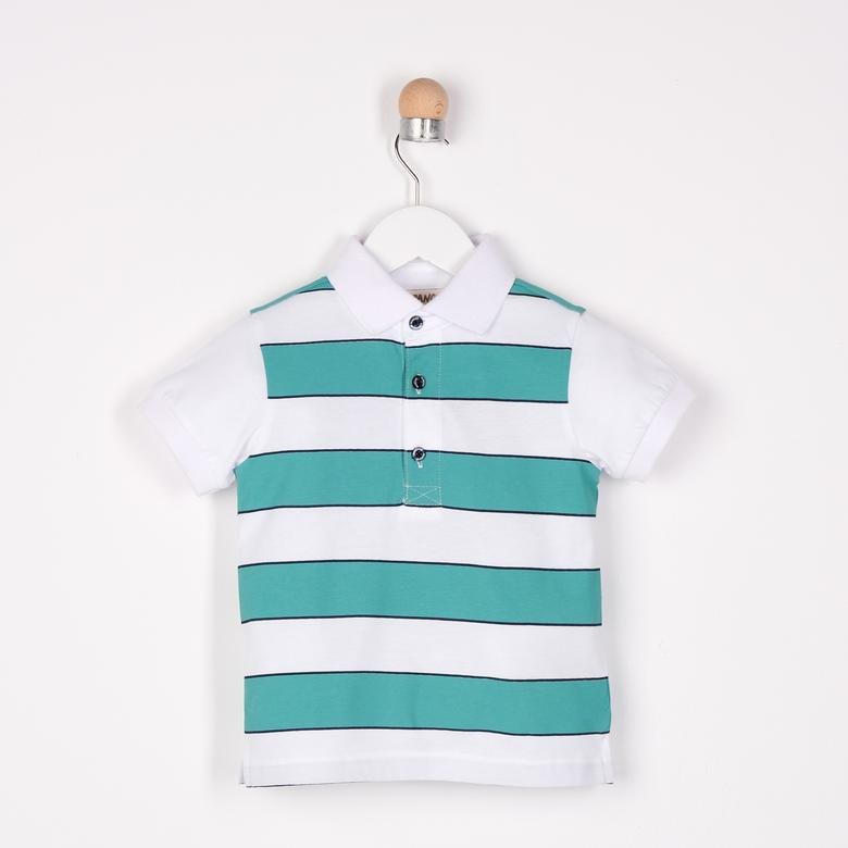Erkek Bebek Polo Yaka Çizgili Kısa Kollu T-shirt