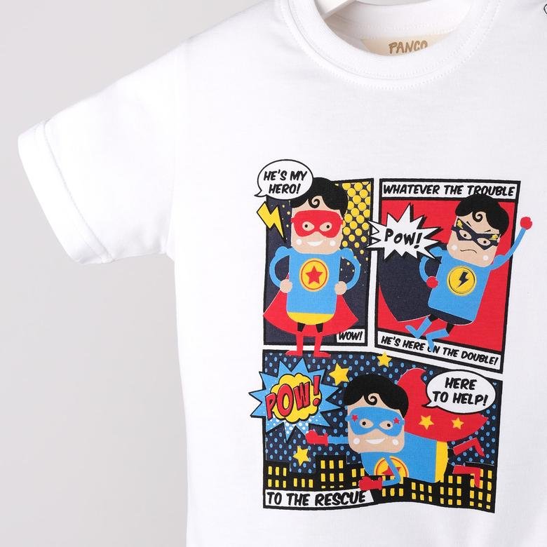 Erkek Bebek Karikatür Baskılı Kısa Kollu T-shirt