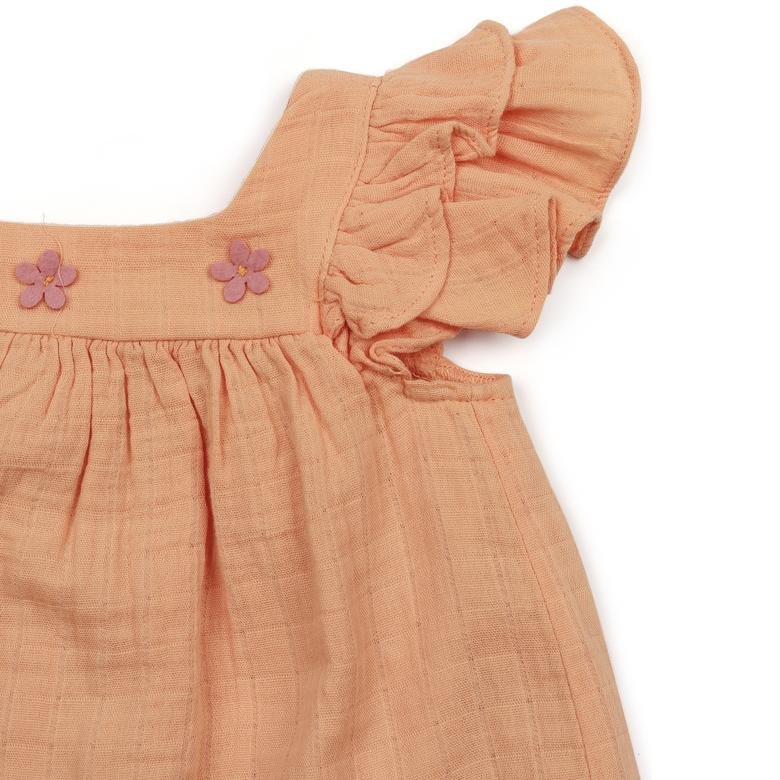 Kız Bebek Çiçek Desenli Kolları Fırfırlı Elbise