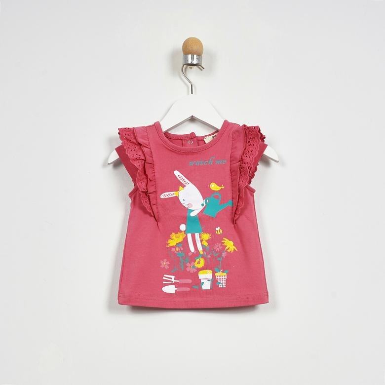 Kız Bebek Baskılı Fırfır Detaylı T-shirt