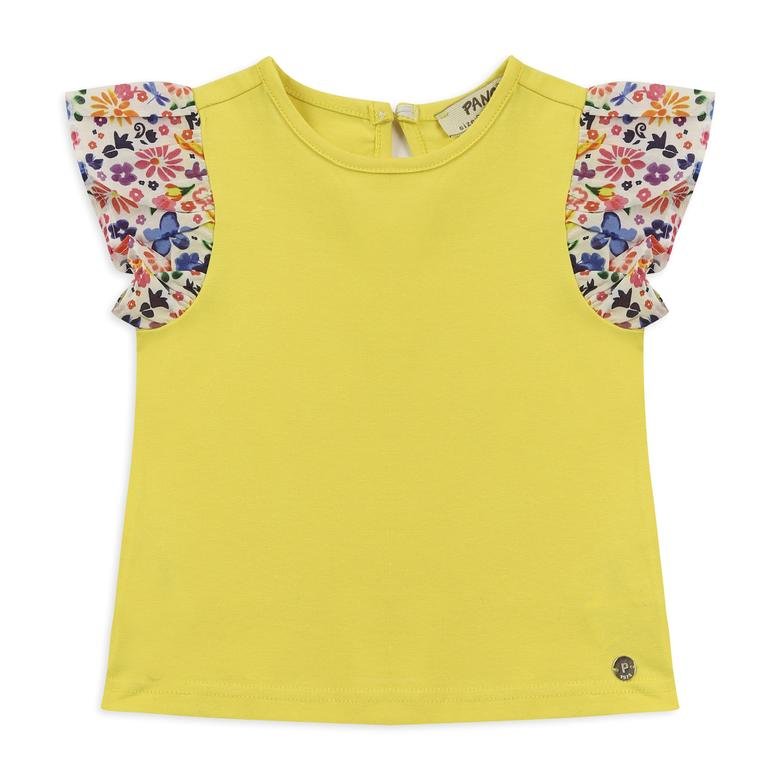 Kız Bebek Çiçek Desenli Kısa Kollu T-shirt