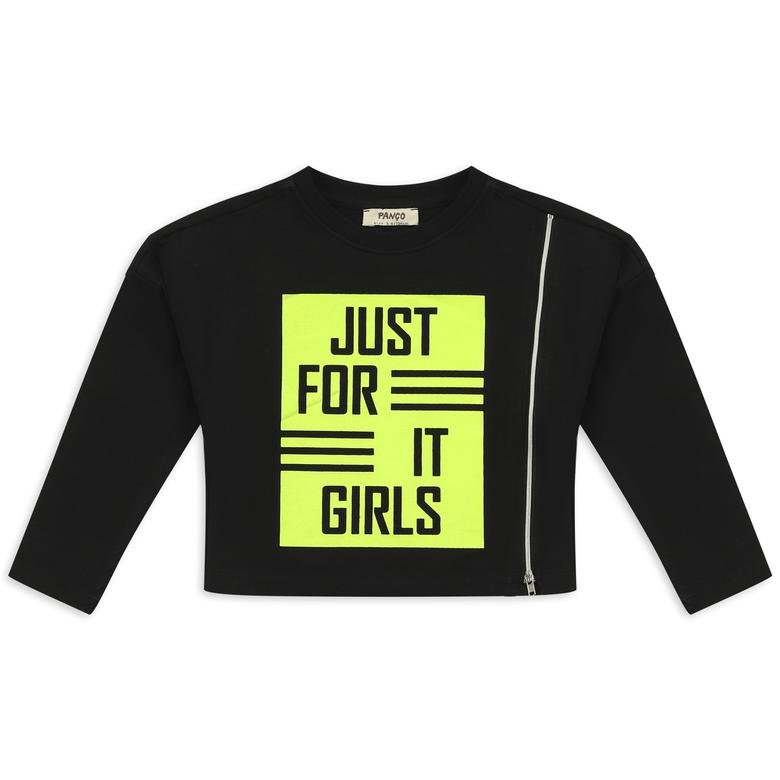 Kız Çocuk Fermuar Detaylı Bsskılı Sweatshirt