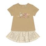 Kız Bebek Baskılı T-Shirt ve Dantelli Etek Takım