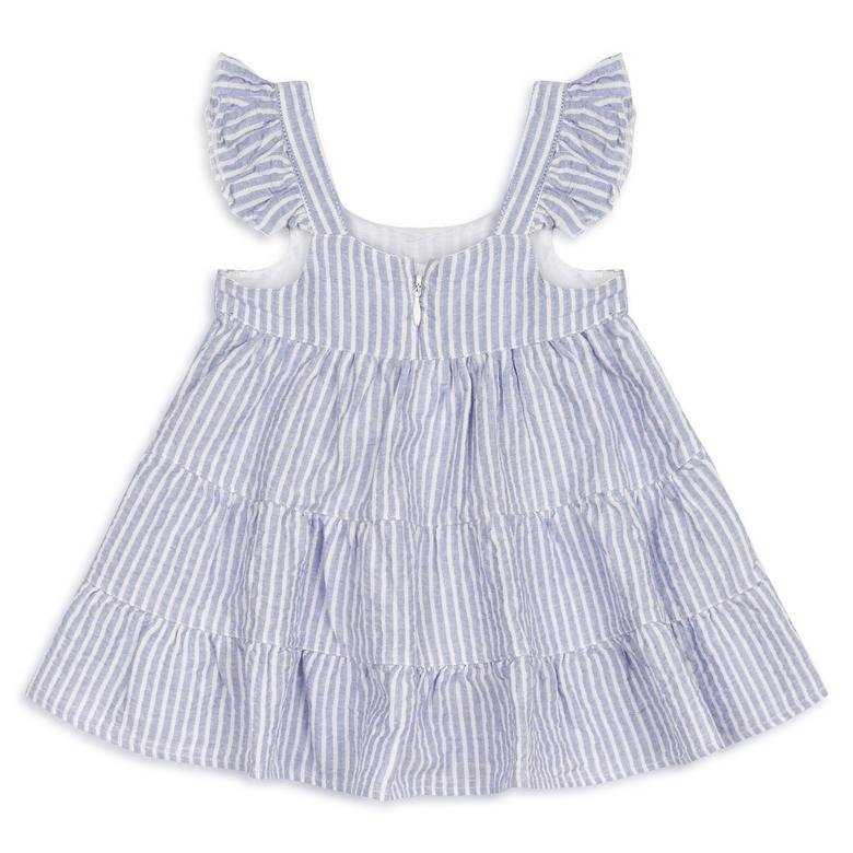 Kız Bebek Kolları Fırfırlı Çizgili Elbise