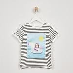 Kız Çocuk Çizgi Detaylı Baskılı Kısa Kollu T-shirt