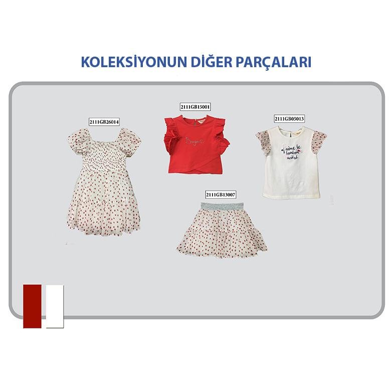 Kız Bebek Tüllü Detaylı Baskılı Kısa Kollu T-shirt