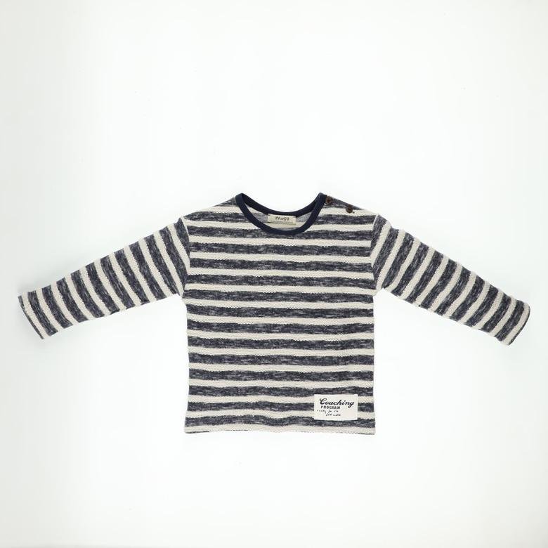 Erkek Bebek Omzu Düğme Detaylı Çizgili Sweatshirt