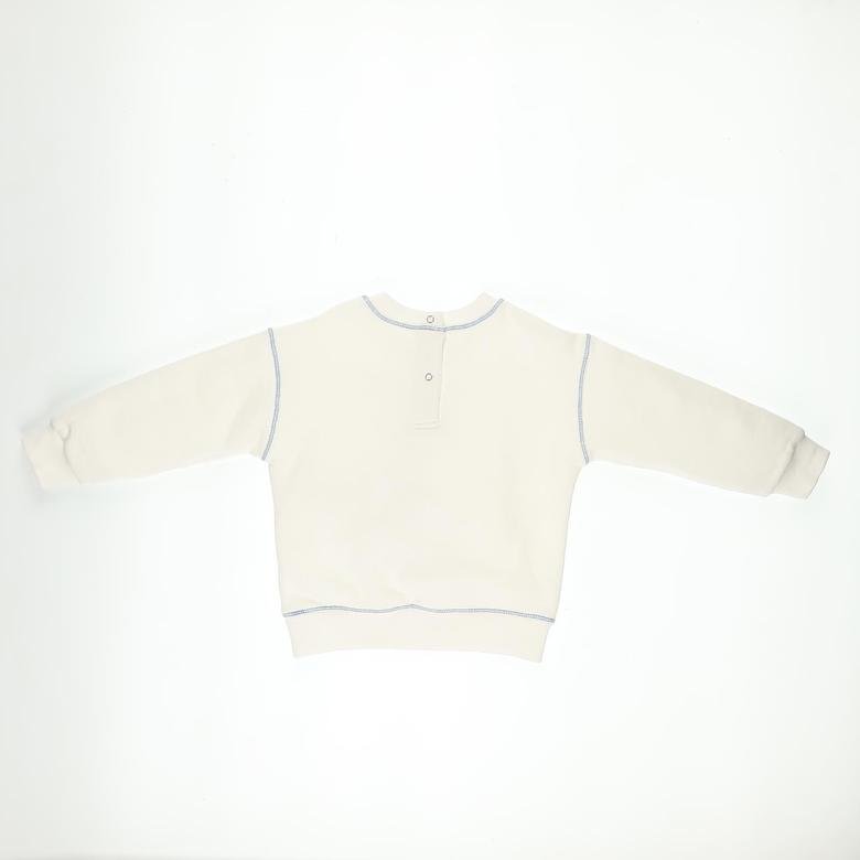 Erkek Bebek Arkası Çıtçıtlı Önü Baskılı Sweatshirt
