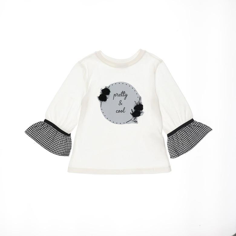 Kız Çocuk Pötikare Detaylı Volanlı Kısa Kollu T-shirt