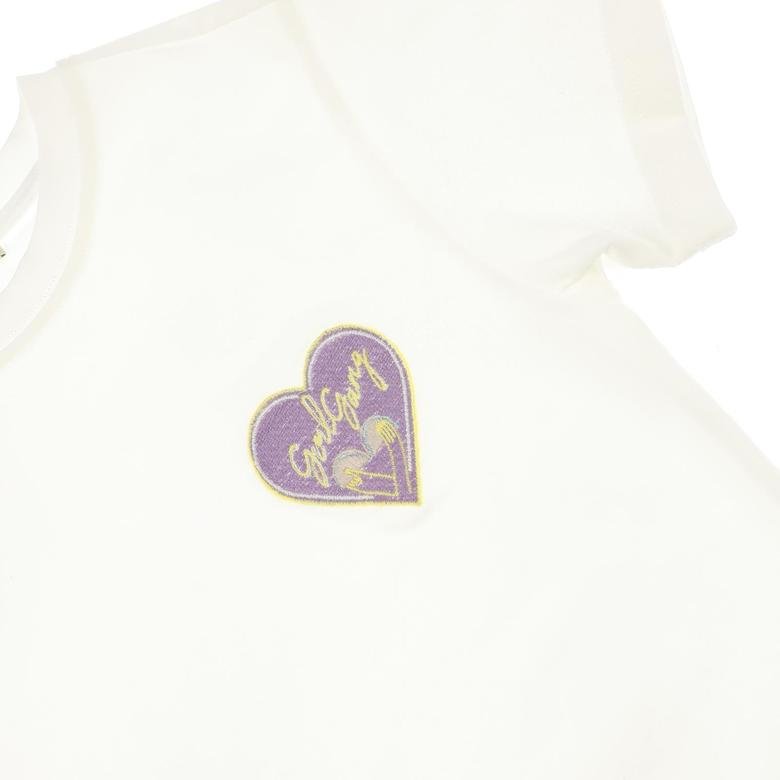 Kız Çocuk Kalp Detaylı Kısa Kollu T-shirt