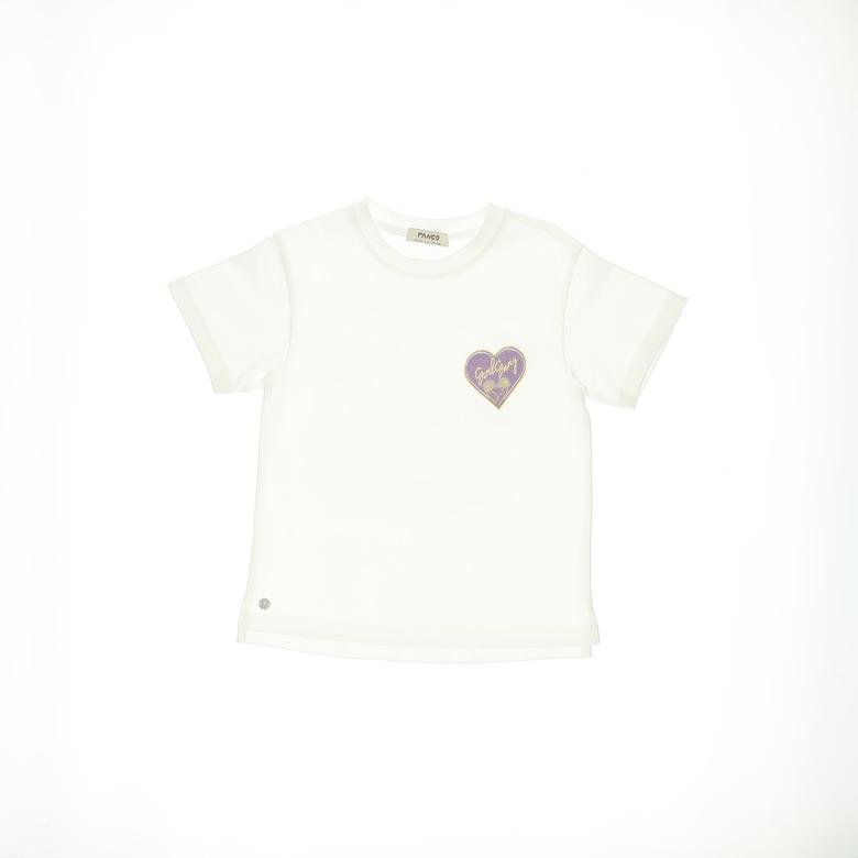 Kız Çocuk Kalp Detaylı Kısa Kollu T-shirt