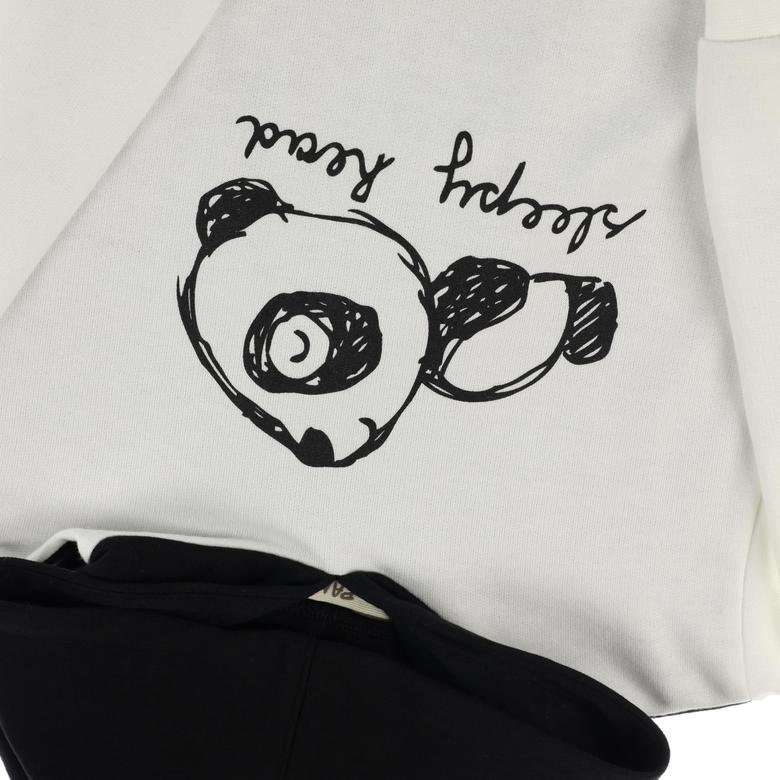 Erkek Bebek Kapüşonlu Panda Baskılı Sweatshirt