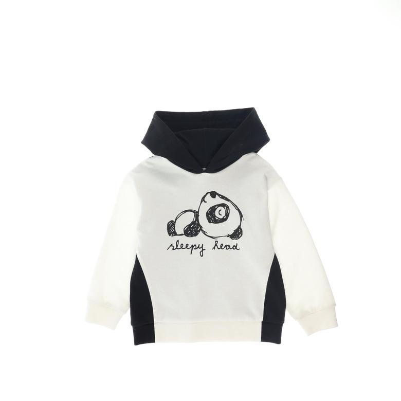Erkek Bebek Kapüşonlu Panda Baskılı Sweatshirt