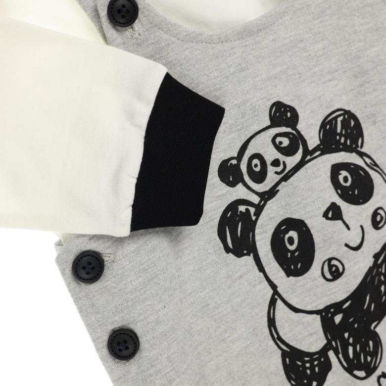 Erkek Bebek Panda Baskılı İkili Salopet Takım