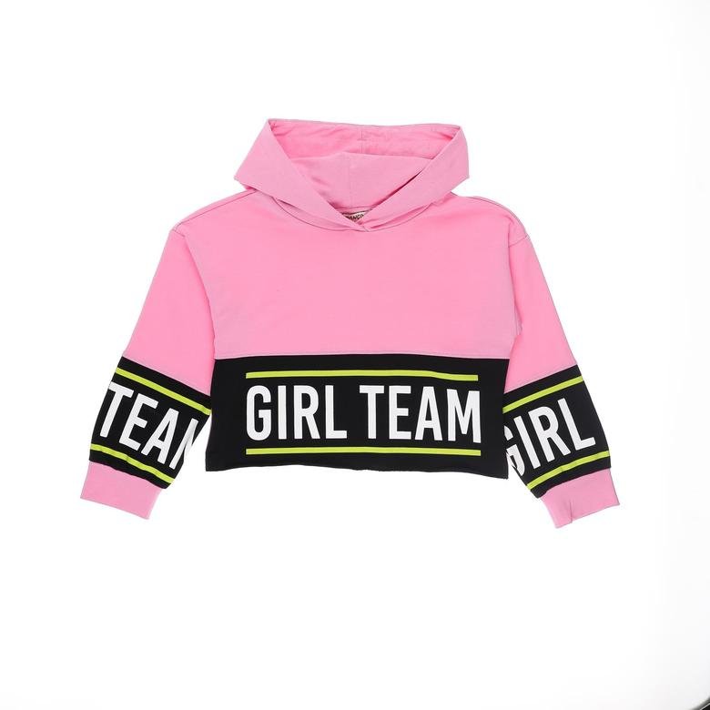 Kız Çocuk Girl Team Baskılı Crop Sweatshirt