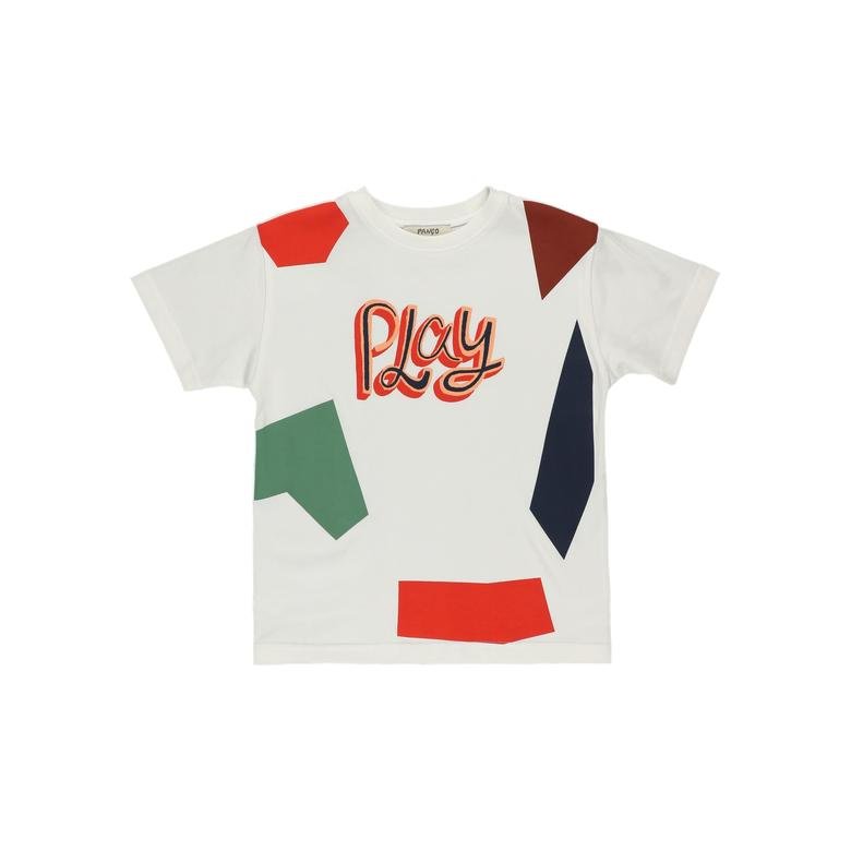 Erkek Çocuk Blok Renkli Yazı Detaylı Kısa Kollu T-shirt