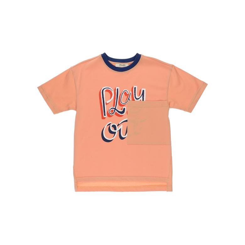Erkek Çocuk Yazı Baskılı Cep Detaylı Kısa Kollu T-shirt