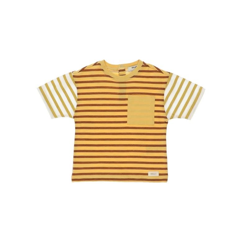 Erkek Bebek Cep Detaylı Çizgili Kısa Kollu T-shirt