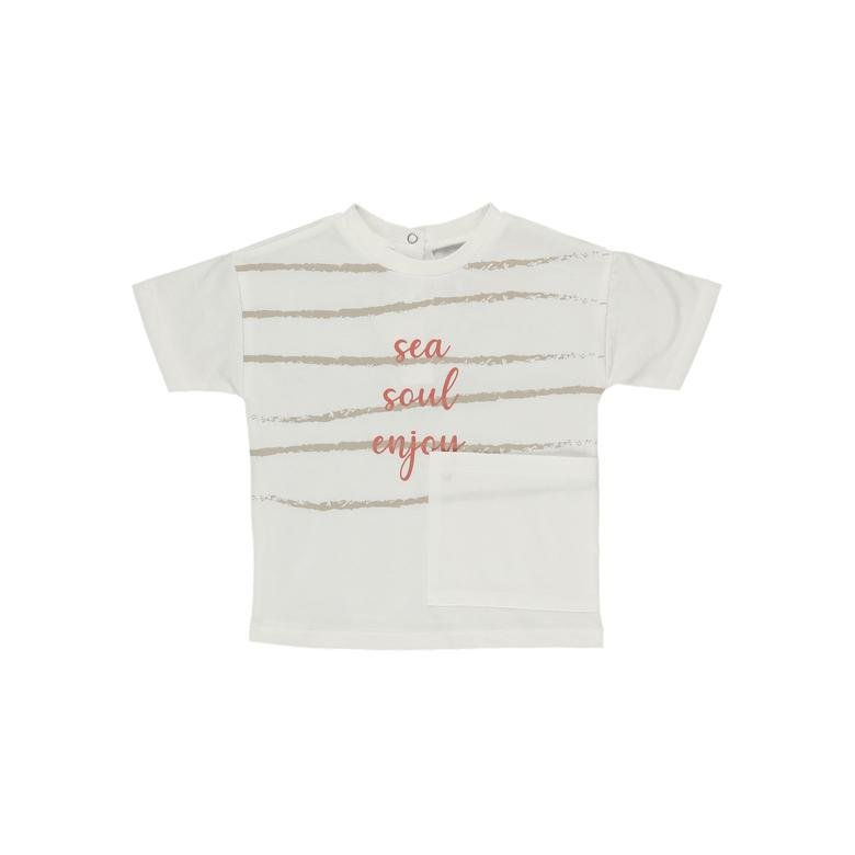 Erkek Bebek Yazı Baskılı Çizgili Kısa Kollu T-shirt