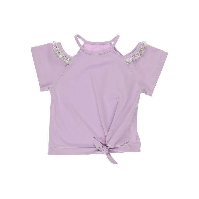 Kız Çocuk Omuz Detaylı Kurdelalı Kısa Kollu T-shirt