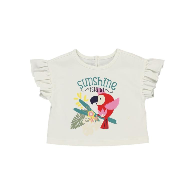 Kız Bebek Kolları Fırfırlı Baskılı Kısa Kollu T-shirt
