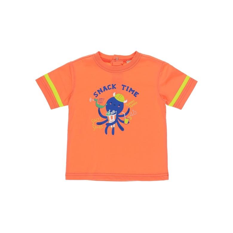 Erkek Bebek Ahtapot Baskılı Kısa Kollu T-shirt