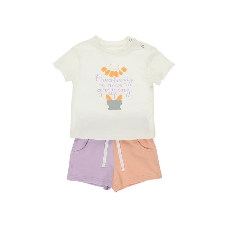 Kız Bebek Fırfır Detaylı T-Shirt ve Şort Takım