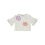 Kız Çocuk Volanlı Çiçek Detaylı Kısa Kollu T-shirt