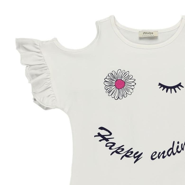 Kız Çocuk Kol Detaylı Baskılı Kısa Kollu T-shirt