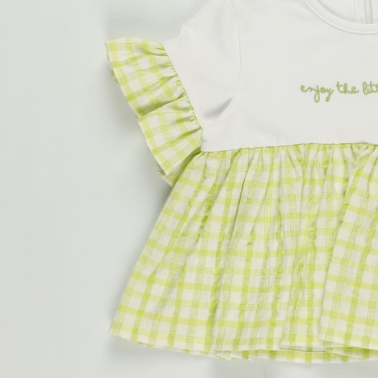 Kız Bebek Pötikareli Yazı Detaylı Kısa Kollu T-shirt