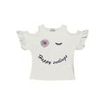 Kız Çocuk Kol Detaylı Baskılı Kısa Kollu T-shirt