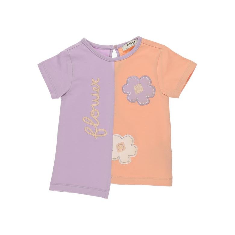Kız Bebek Çiçek Nakışlı Kısa Kollu T-shirt