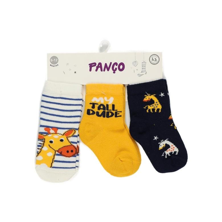 Erkek Bebek Zürafa Desenli Üçlü Soket Çorap