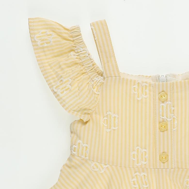 Kız Bebek Kol Deteylı Pileli Çizgili Elbise