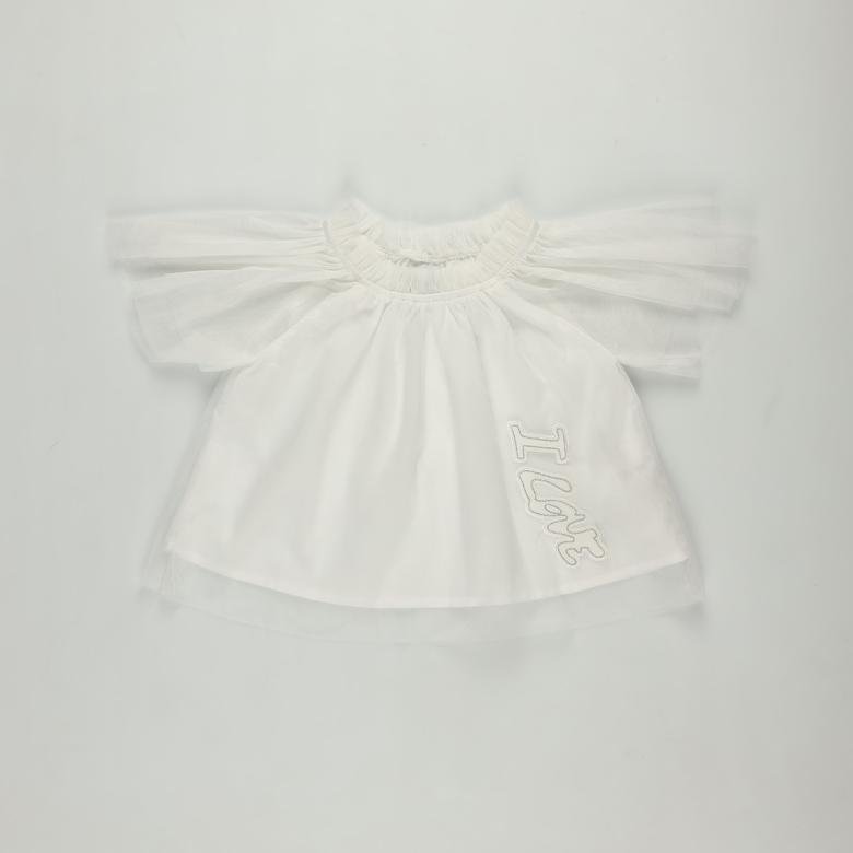 Kız Bebek Aplike Nakış Detaylı Rahat Kesim Bluz