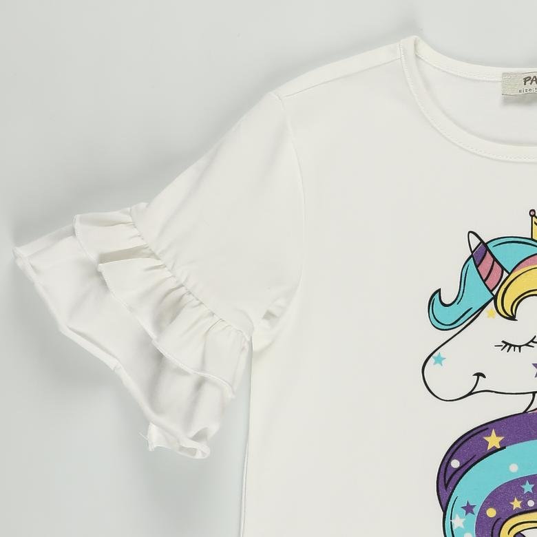 Kız Çocuk Unicorn Baskılı Kısa Kollu T-shirt
