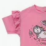 Kız Bebek Fırfır Detaylı Baskılı Kısa Kollu Tişört
