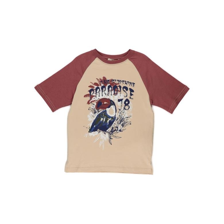 Erkek Çocuk Papağan Baskılı Kısa Kollu T-shirt