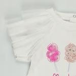 Kız Bebek Kolu Tül Detaylı Kısa Kollu T-shirt