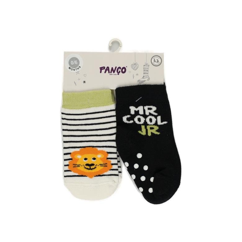 Erkek Bebek Çizgili ve Yazı Detaylı İkili Soket Çorap