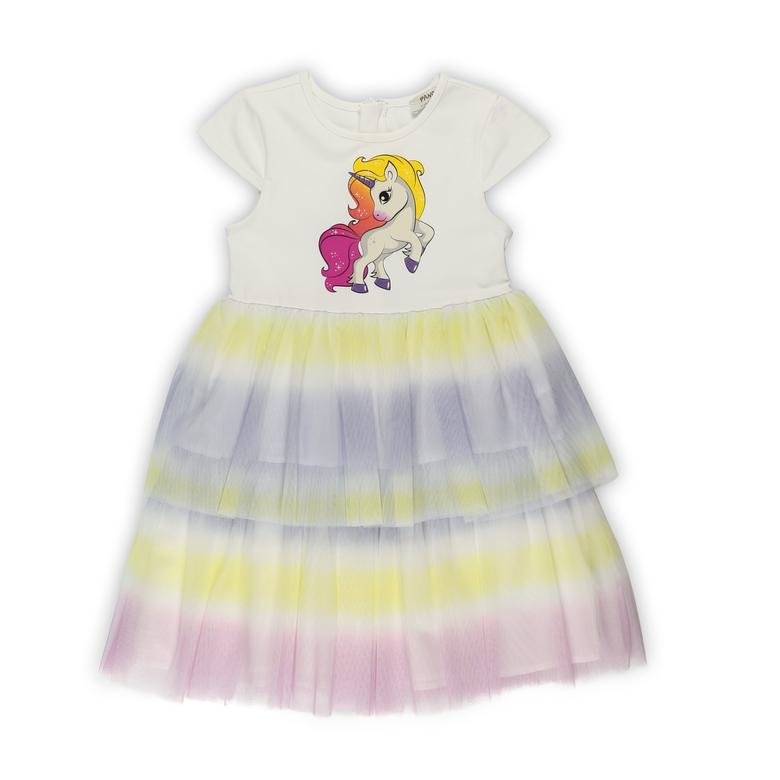 Kız Çocuk Unicorn Desenli Tüllü Elbise