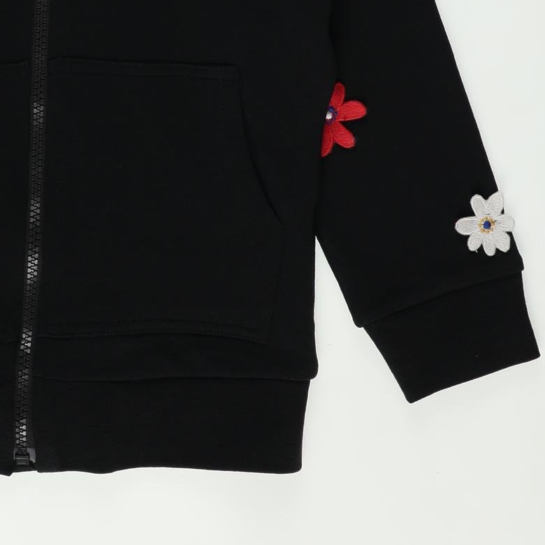 Kız Çocuk Kapüşonlu Çiçek Detaylı Sweatshirt