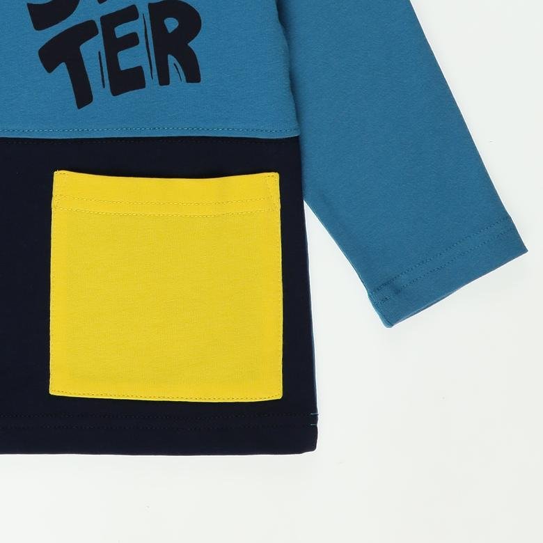 Erkek Bebek Skater Baskılı Blok Renkli Uzun Kollu T-shirt