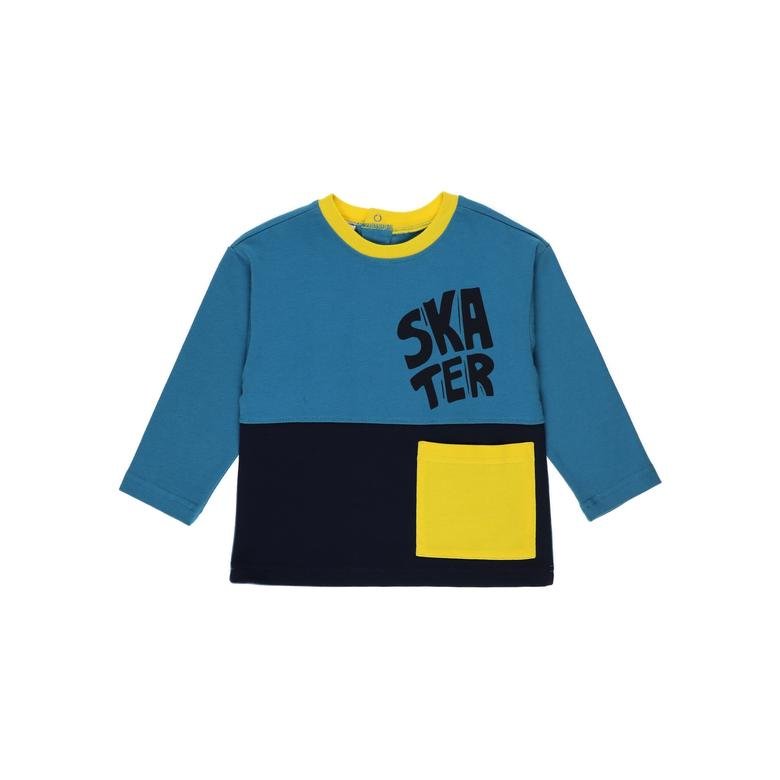 Erkek Bebek Skater Baskılı Blok Renkli Uzun Kollu T-shirt