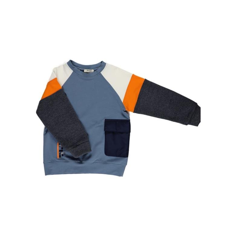 Erkek Çocuk Blok Renkli Baskı Detaylı Sweatshirt